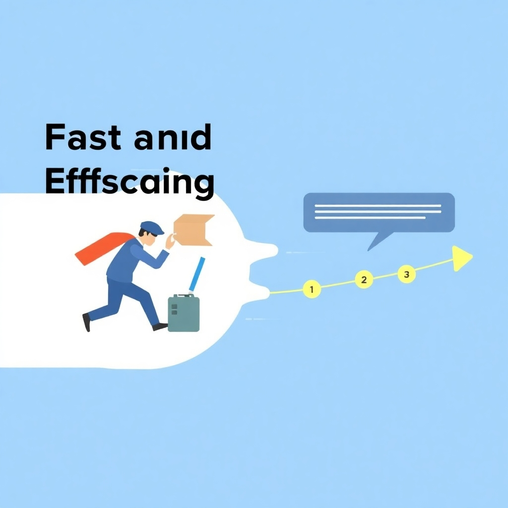 A dynamic image showing a fast and efficient response to a customer's IT problem.  It could show a technician working quickly and efficiently, or a timeline showcasing the speedy resolution of an issue. The style should be clean, minimal, and use bold colors to illustrate speed and efficiency.
