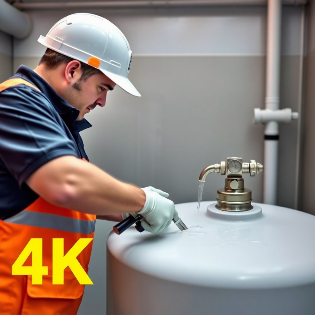 A photorealistic image of a technician meticulously cleaning a water tank. High-quality 4K resolution. The image should emphasize the professional and careful approach.  Bright, clean color palette.  The style is professional and trustworthy.