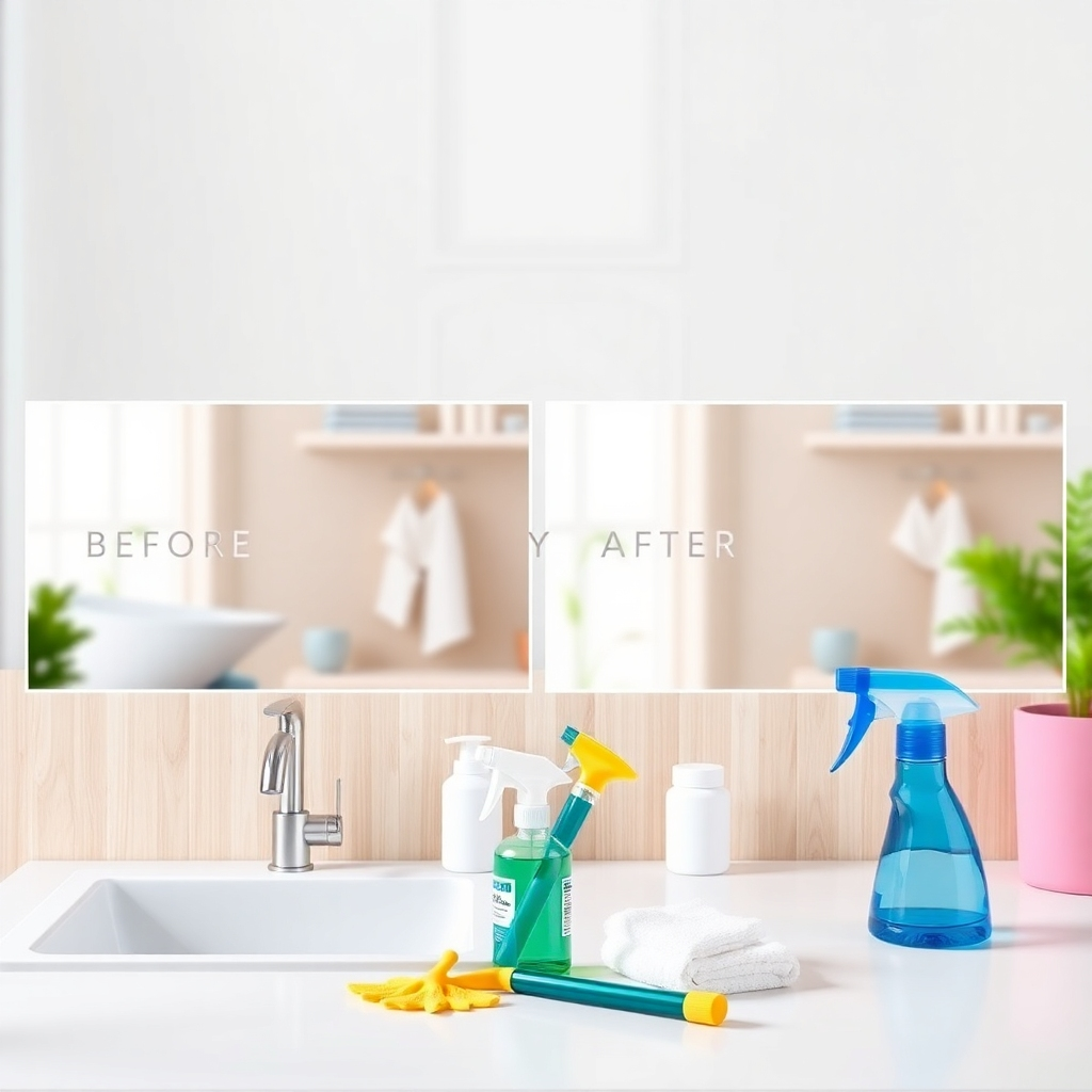 A photorealistic image representing a step-by-step cleaning process. High-quality 4K resolution.  The image could show a sequence of images showing before and after results, clearly showcasing improvements in cleanliness.  Bright and inviting color palette. The style should be clean and informative. Relevant props could include specialized cleaning tools and materials.