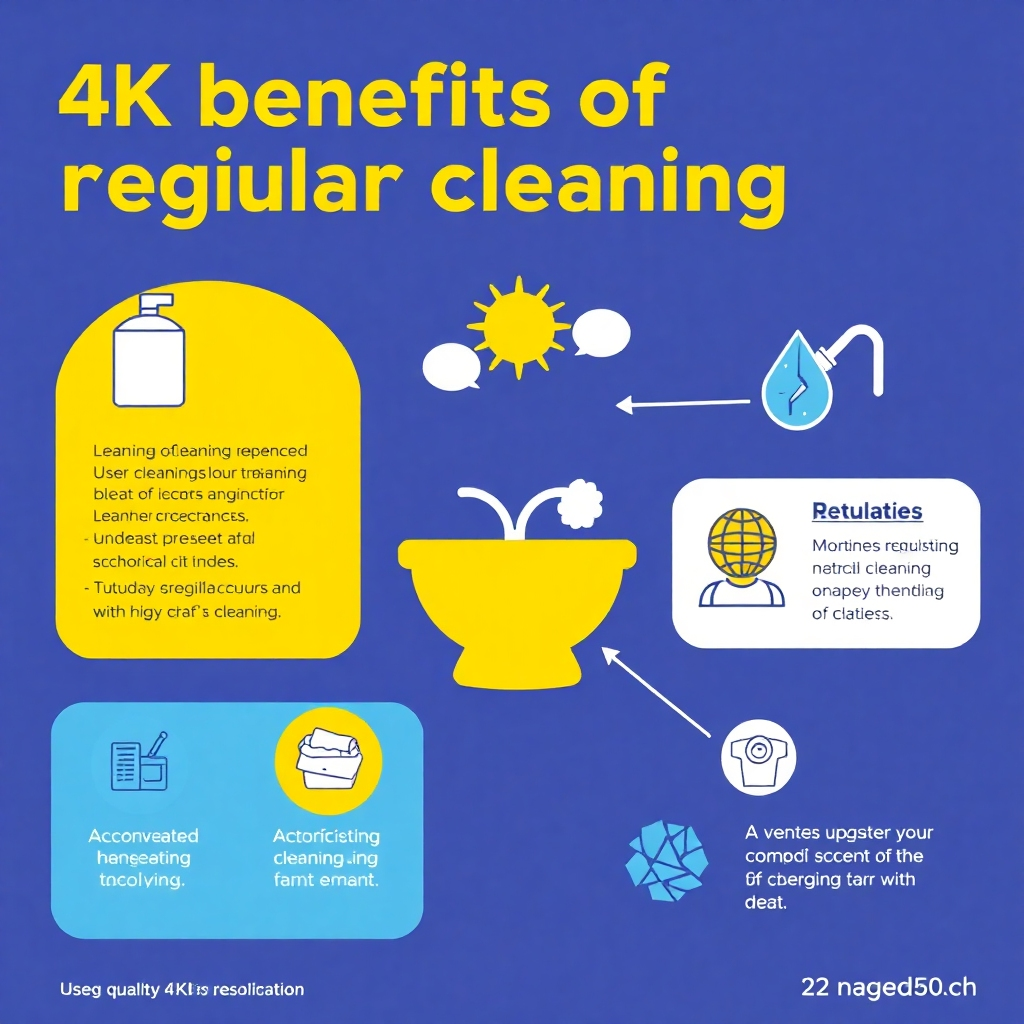 A stylized image using infographic elements to highlight the benefits of regular cleaning. High-quality 4K resolution. Use icons and data visualization techniques.  Bright, educational color palette.  The style is clean, modern, and informative.