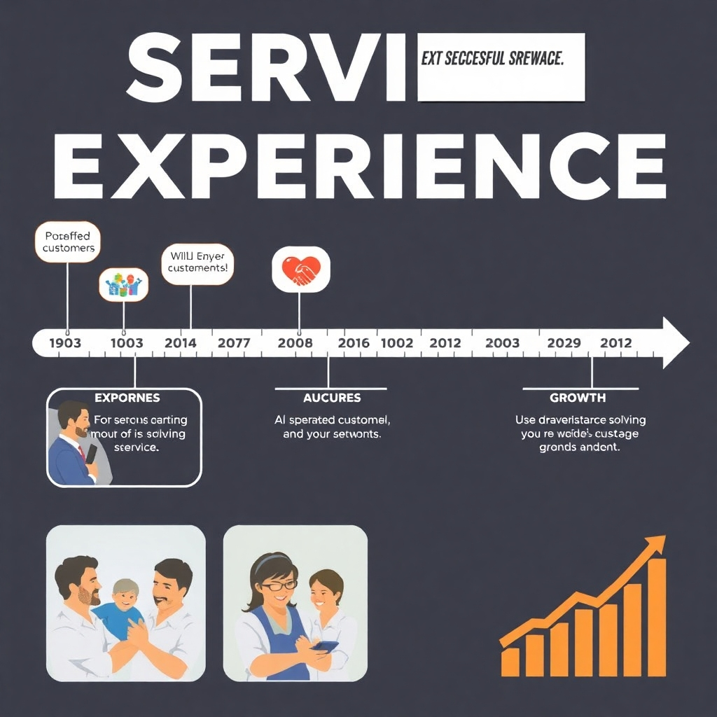 A stylized image showing a timeline depicting years of successful service and experience, combined with images representing satisfied customers, problem-solving, and growth.